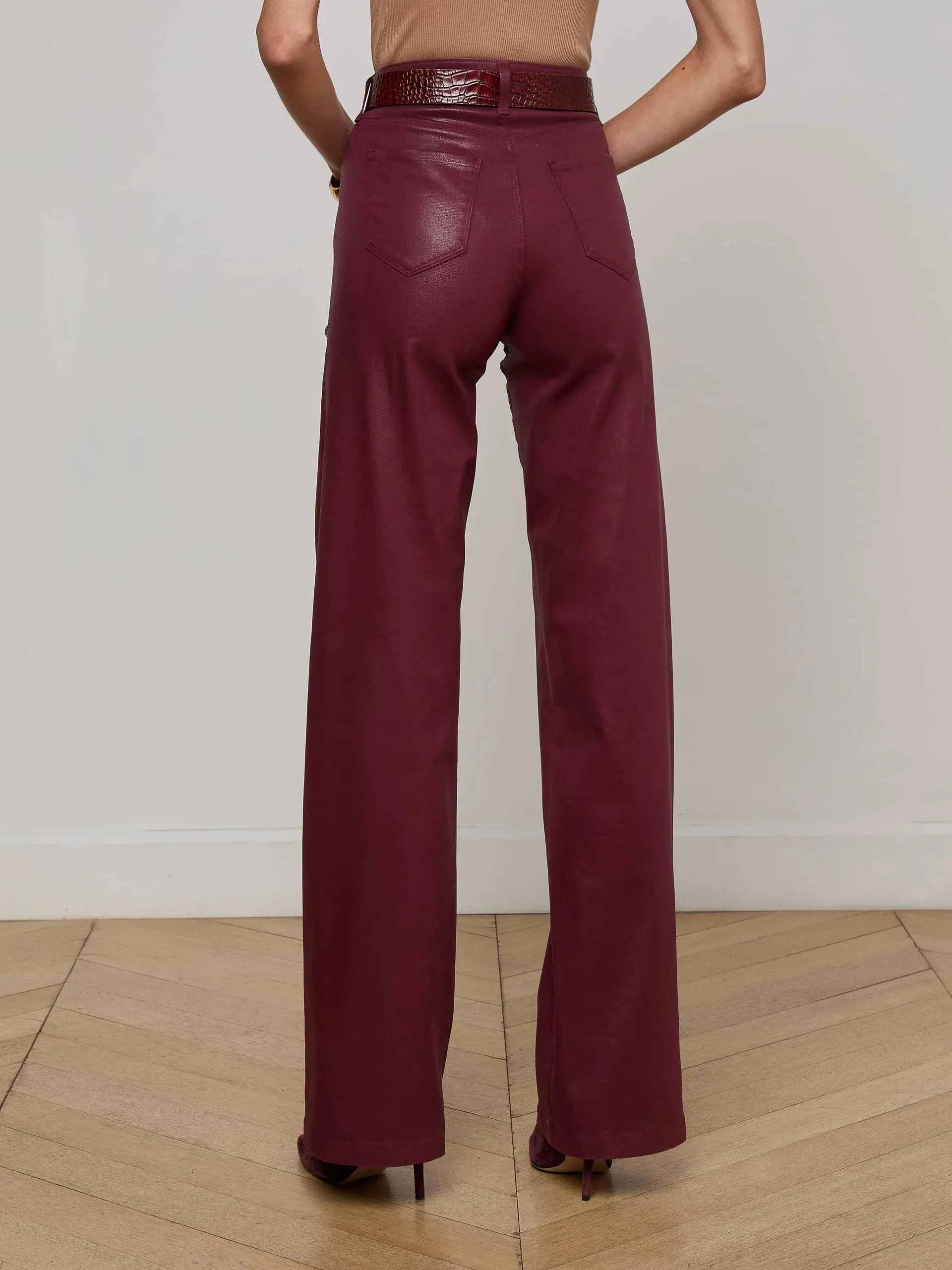Breathable3DKnit L'AGENCE COATED CLAYTON WIDE LEG PANT