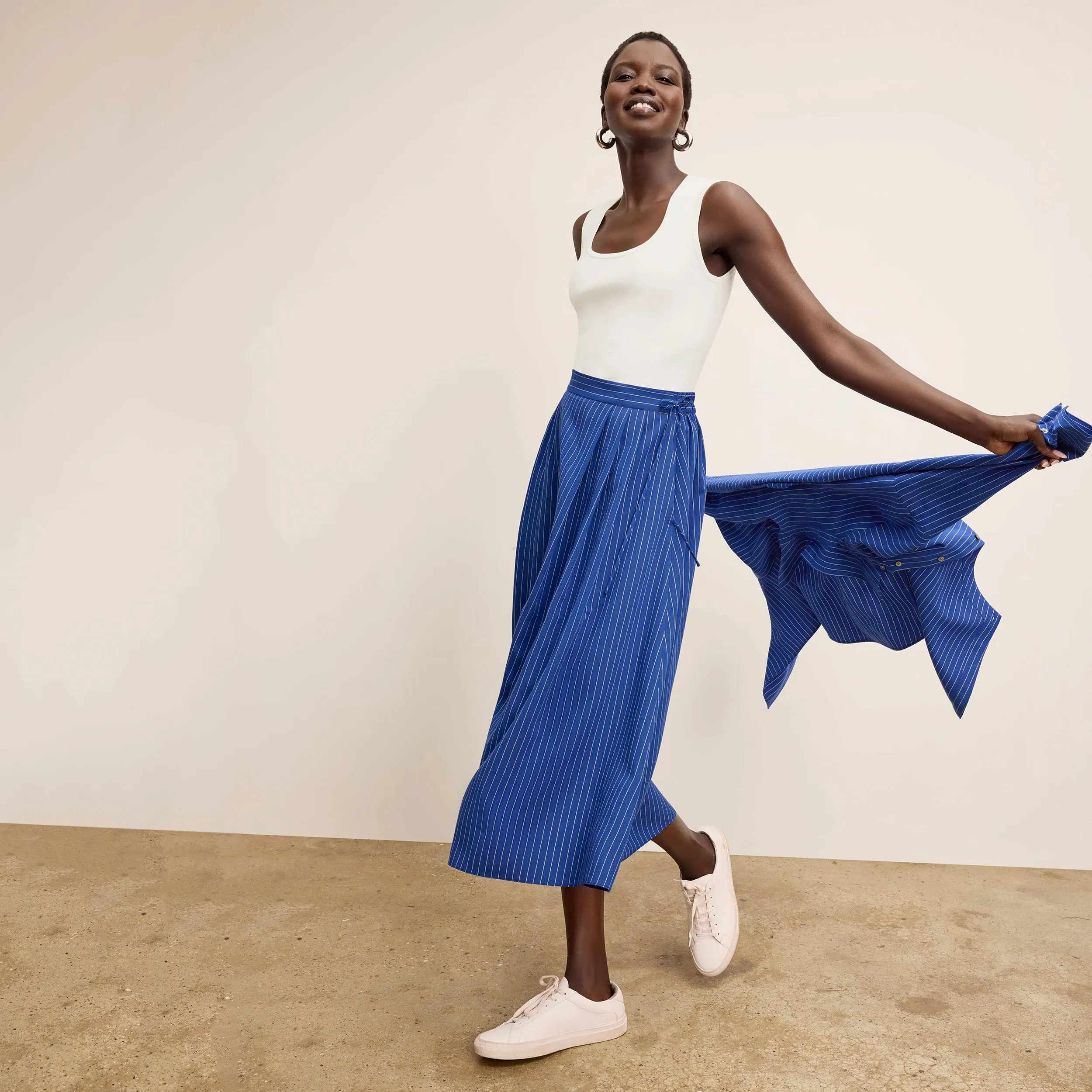 Easton Vacation Skirt - Soft Stripe :: River/Ivory Smart Fit Crisscross Back