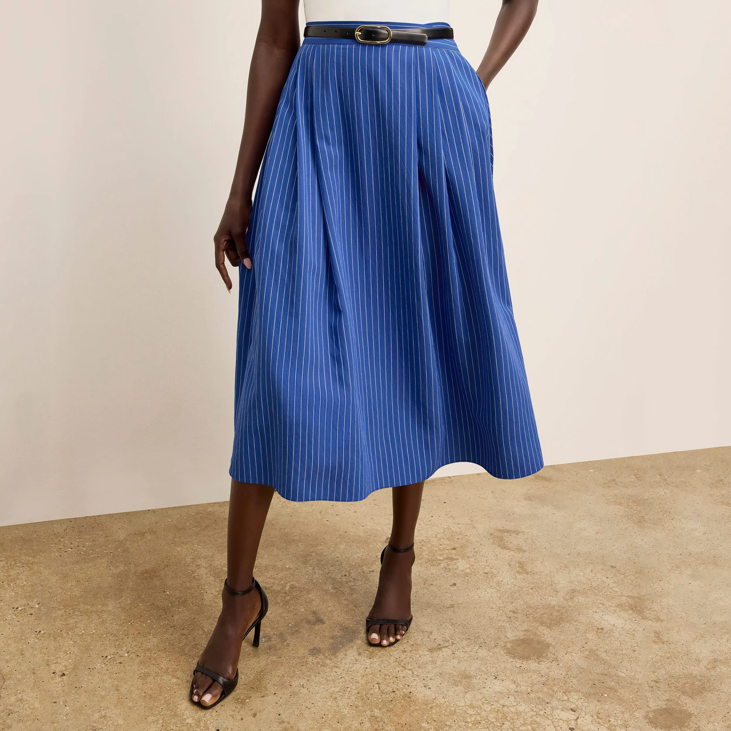 QuickDry Texture Zero Waste Production Label StretchFitFabric Easton Vacation Skirt - Soft Stripe :: River/Ivory