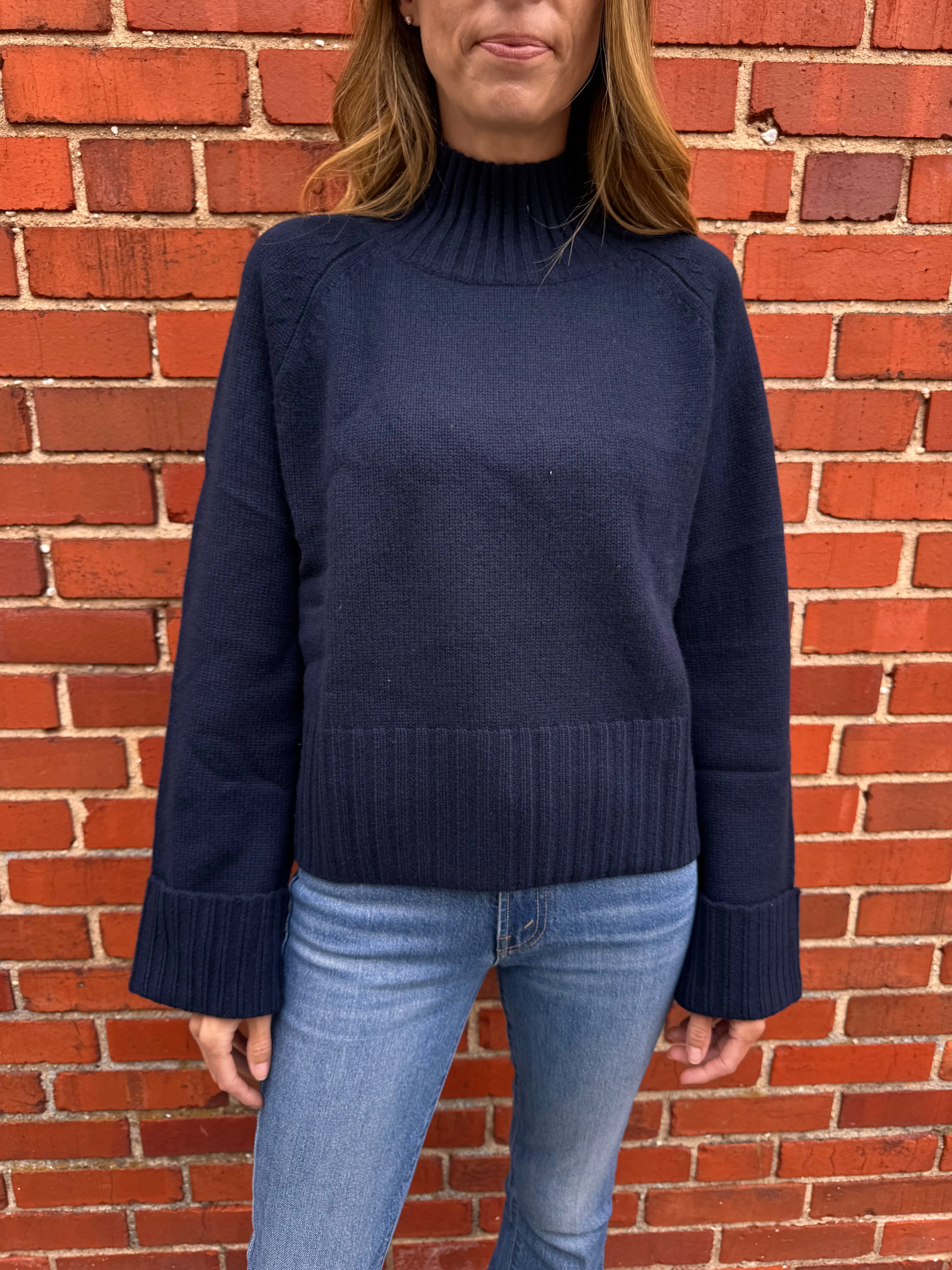 AUTUMN CASHMERE NAVY MOCK NECK SWEATER AirflowVents