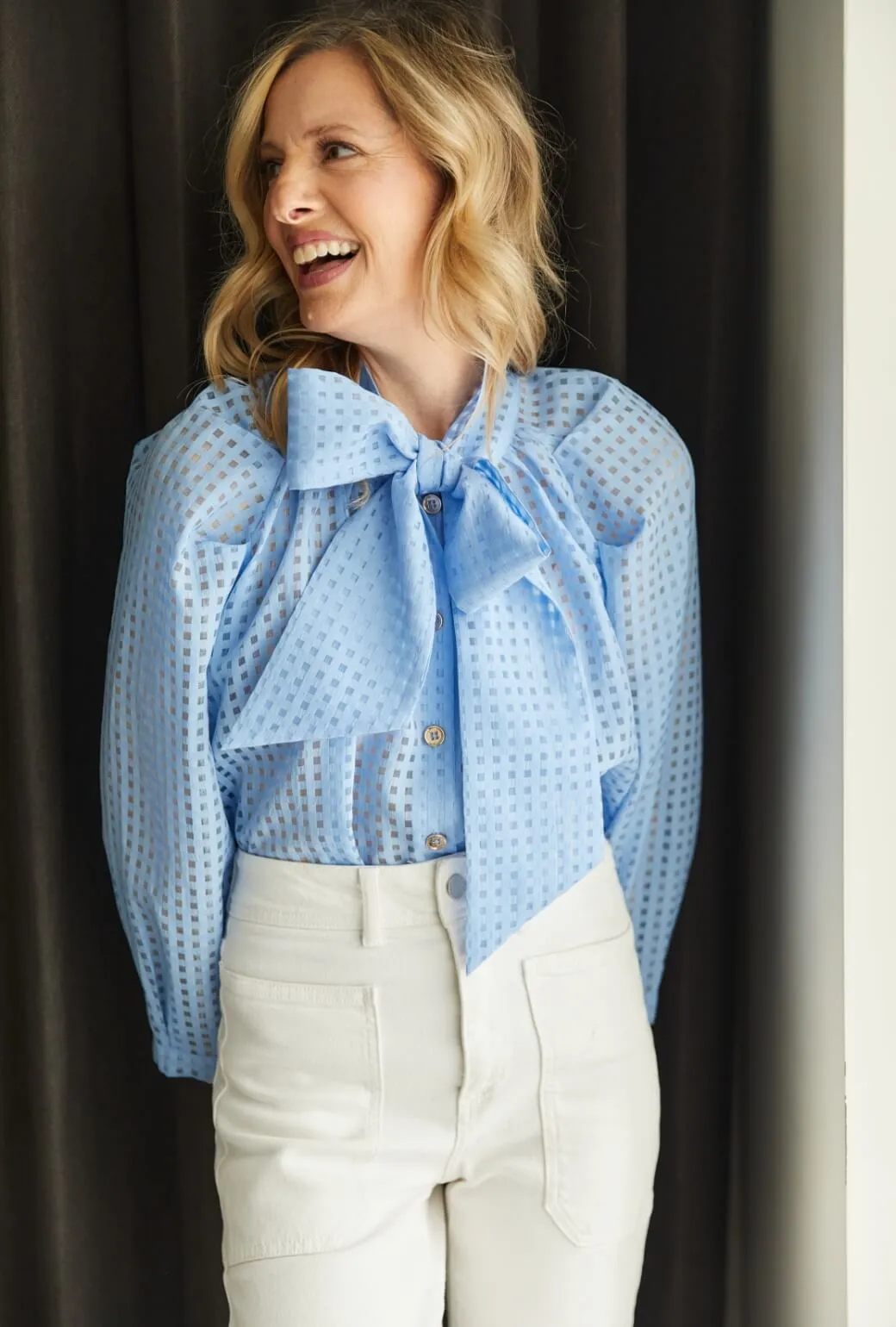 MeshLining Big Bow Blouse - Blue Sheer Gingham