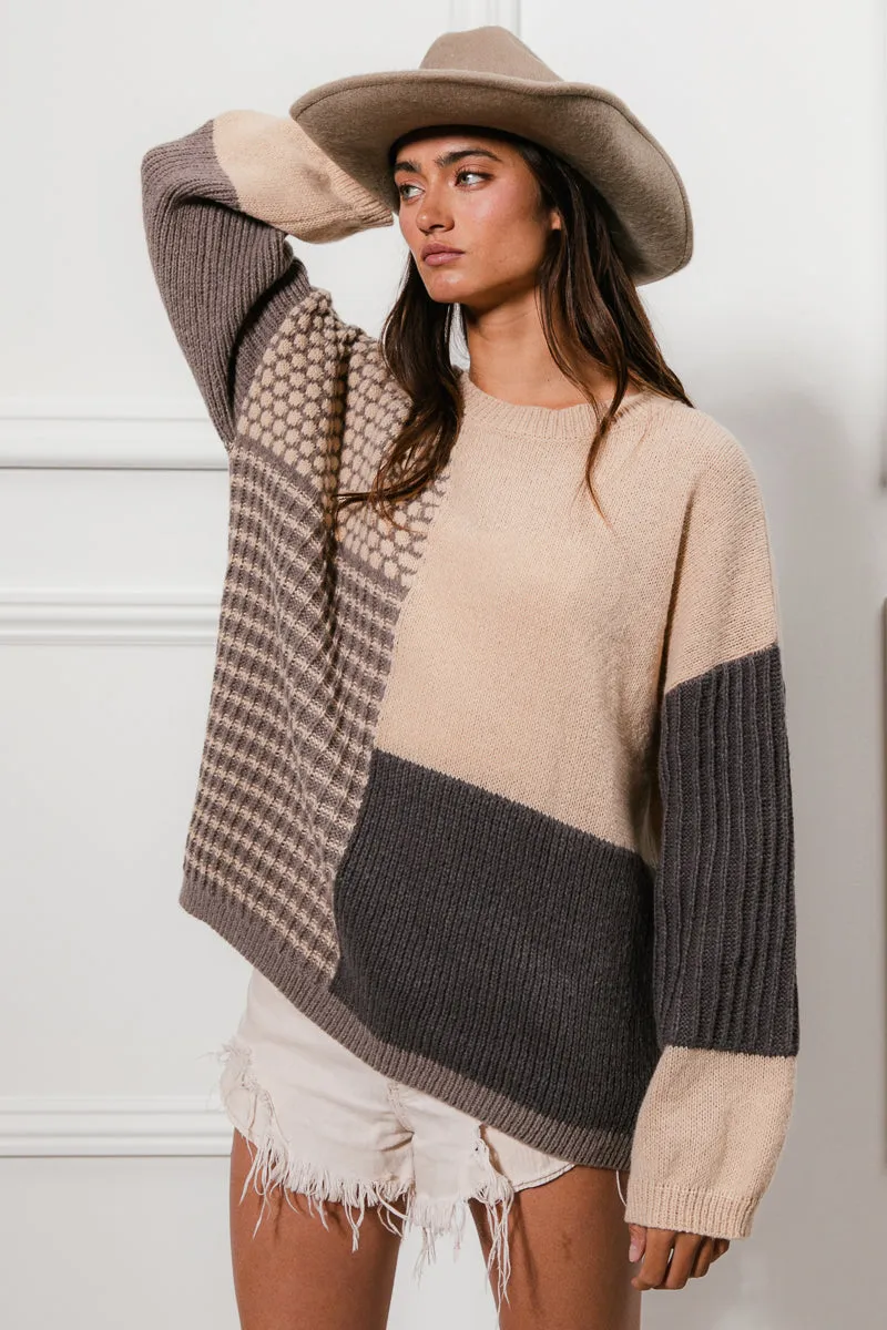 Vegan Safe Ergonomic Drape IT1331-01 | MIXED PATTERN BLOCK SWEATER