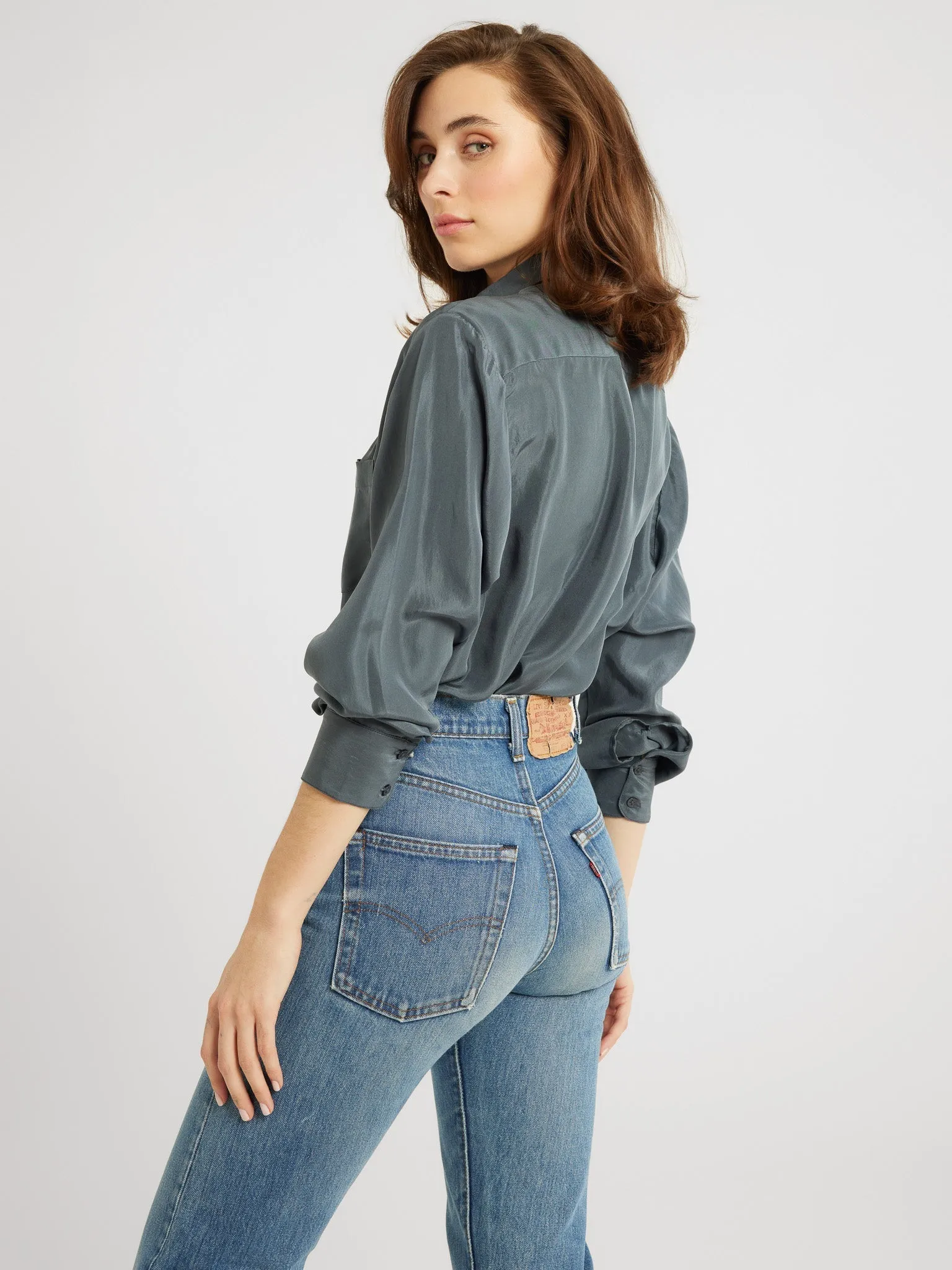 Sofia Top in Navy Washed Silk Convertible Style