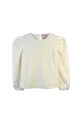 Buru x Megan Stokes Long Sleeve Puff Sleeve Top - Ivory Knit Tweed Adjustable Shoulder Straps Heat Regulating Fabric