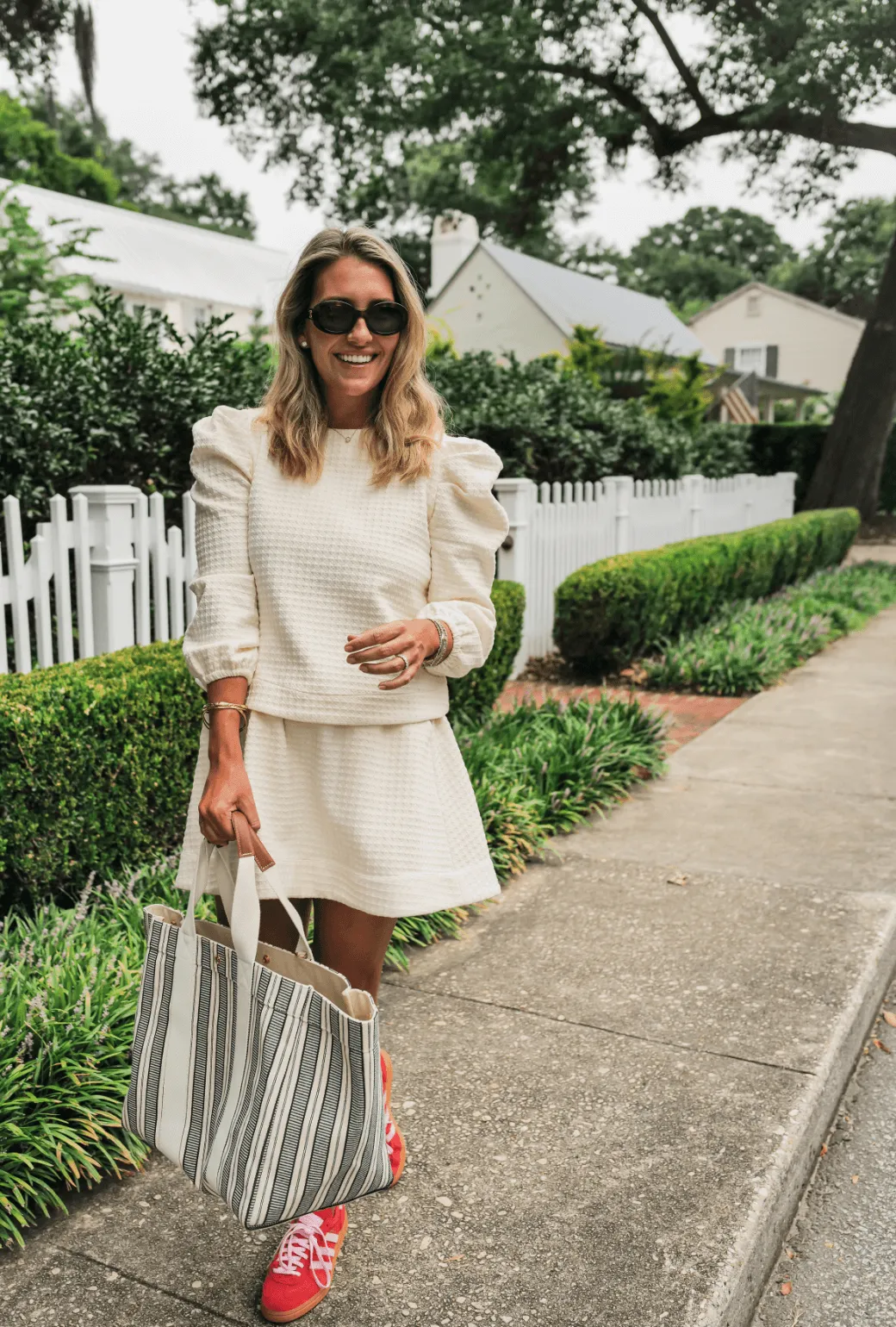 Buru x Megan Stokes Long Sleeve Puff Sleeve Top - Ivory Knit Tweed Classic Style Non Restrictive Cut