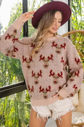 QuickDry Fabric IP6406J-02 | RUDOLPH PATTERN CHRISTMAS KNIT PULLOVER