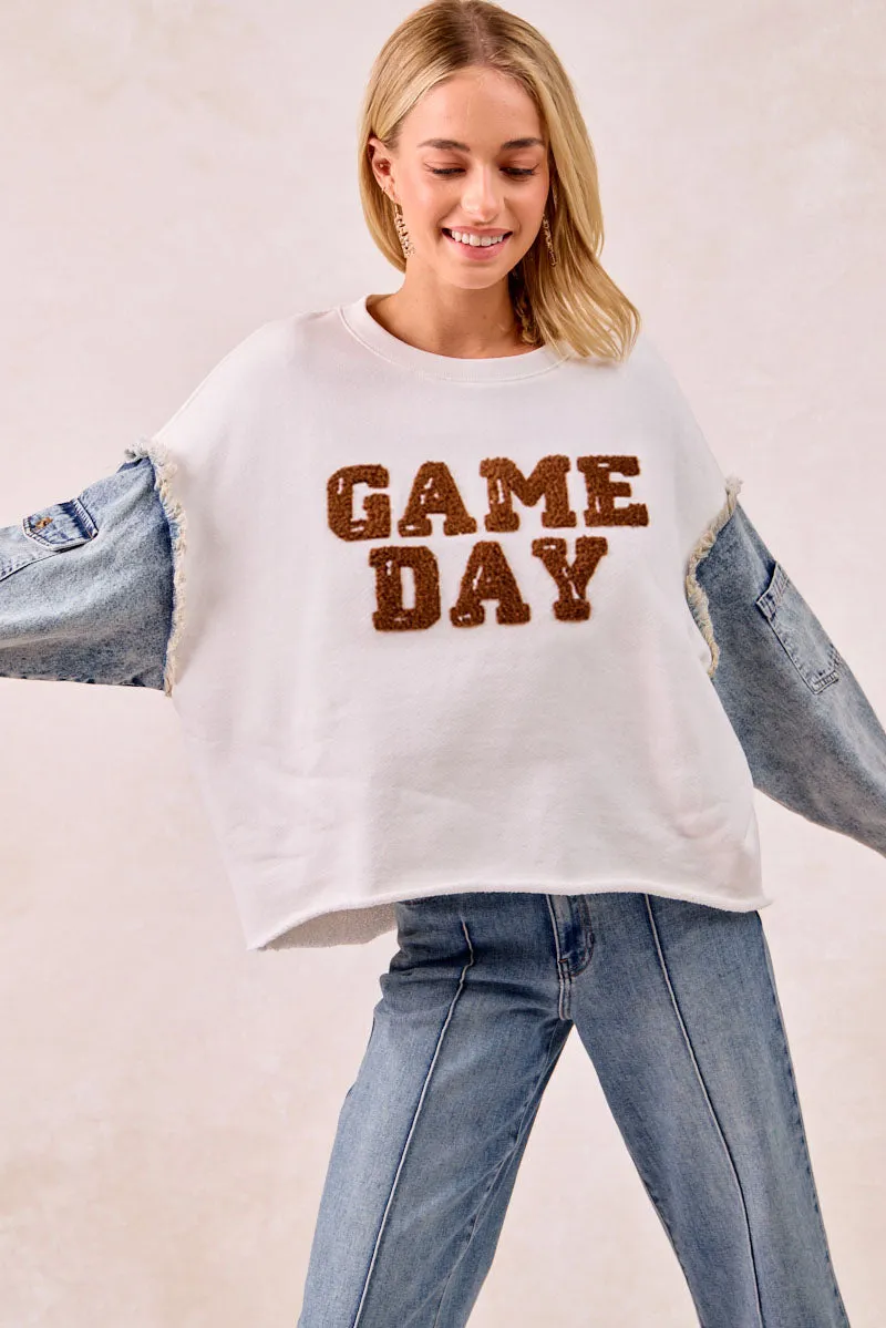 LightweightDesign Slim Silhouette IT2150S-11 | GAMEDAY THEME DENIM SLEEVES TOP