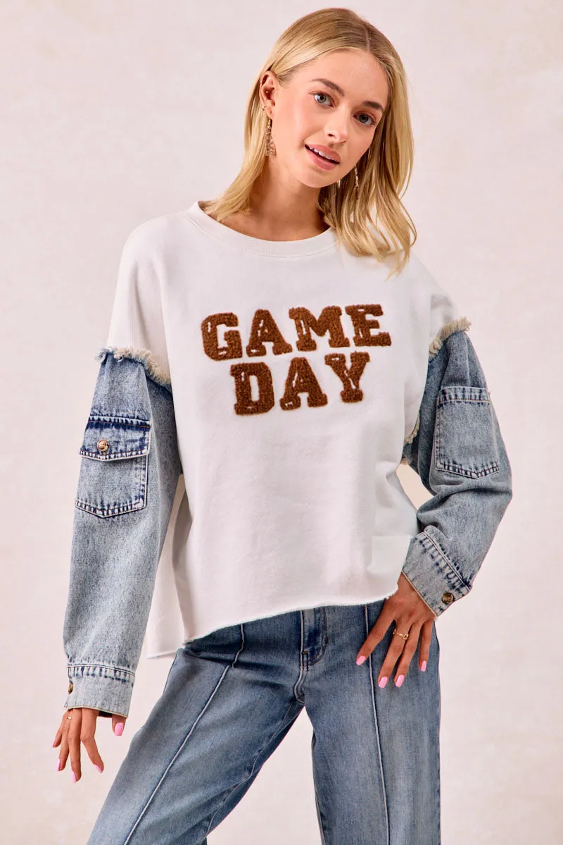 IT2150S-11 | GAMEDAY THEME DENIM SLEEVES TOP AbrasionResistantFabric Comfy Stretch