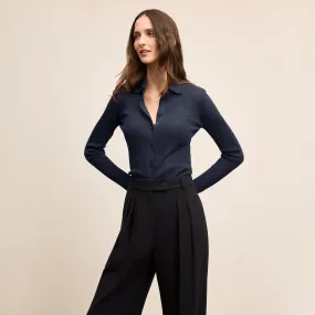 Printed T-shirt Nala Knit Button-Down - Plush Pima :: Dark Navy