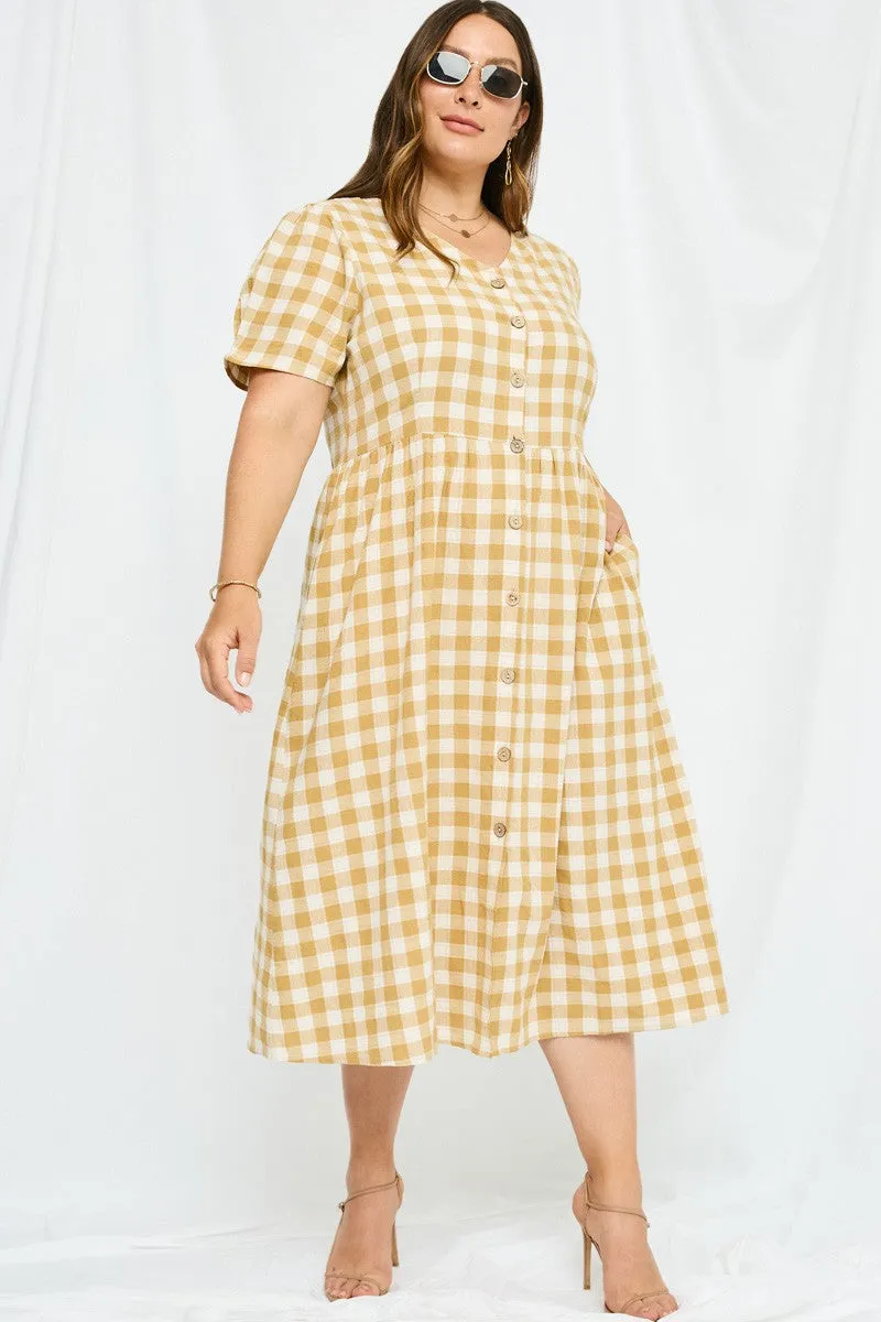 Mood Layer Plaid Button Up Bow Back Dress