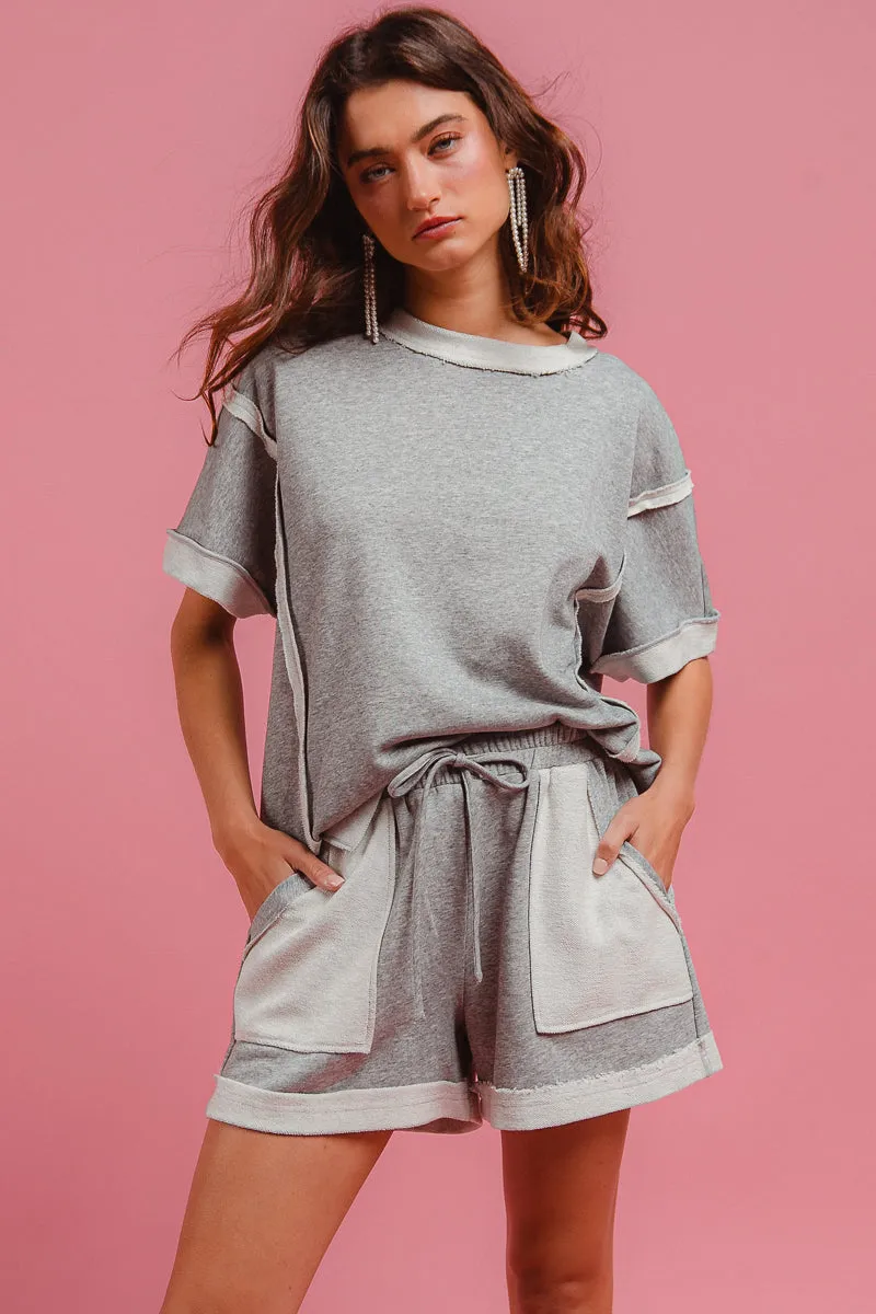 clean design SeamlessPockets IB1695R-01 | FRENCH TERRY KNIT SHORT PANTS WITH SIDE POCKET