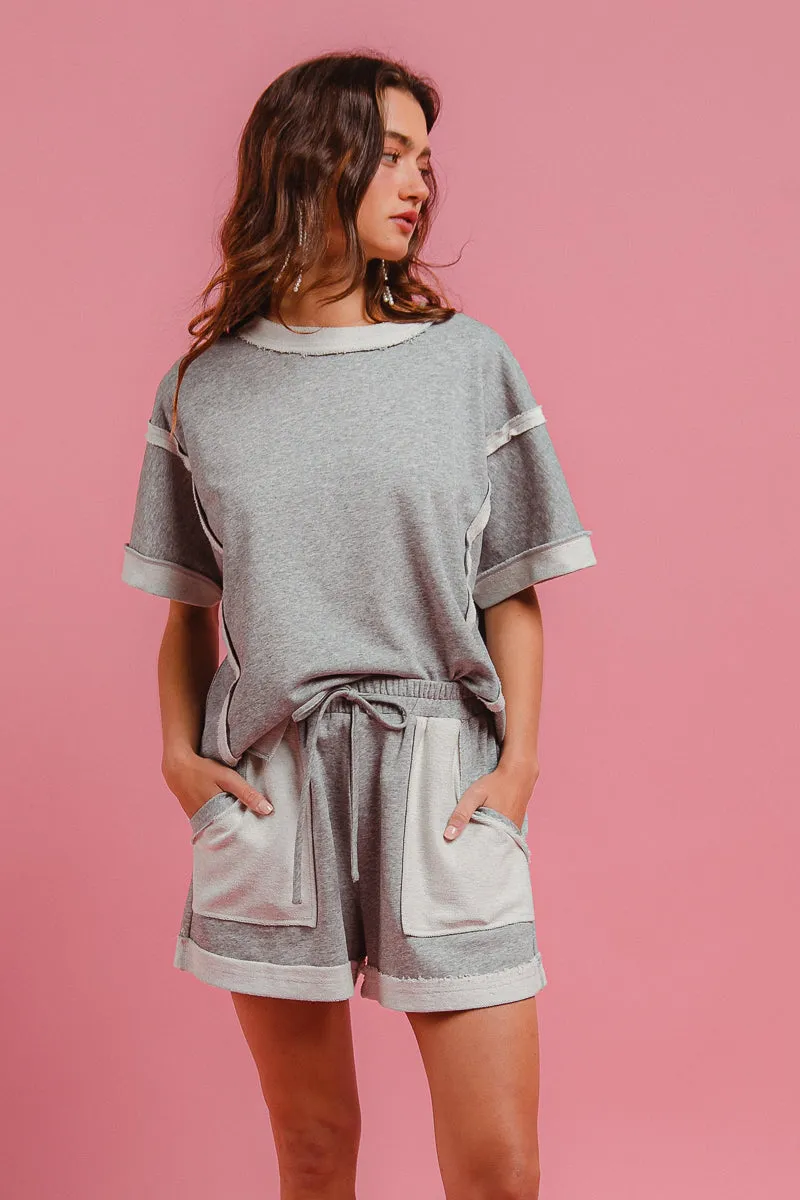 WrinkleFreeFabric Flatlock Seams IB1695R-01 | FRENCH TERRY KNIT SHORT PANTS WITH SIDE POCKET