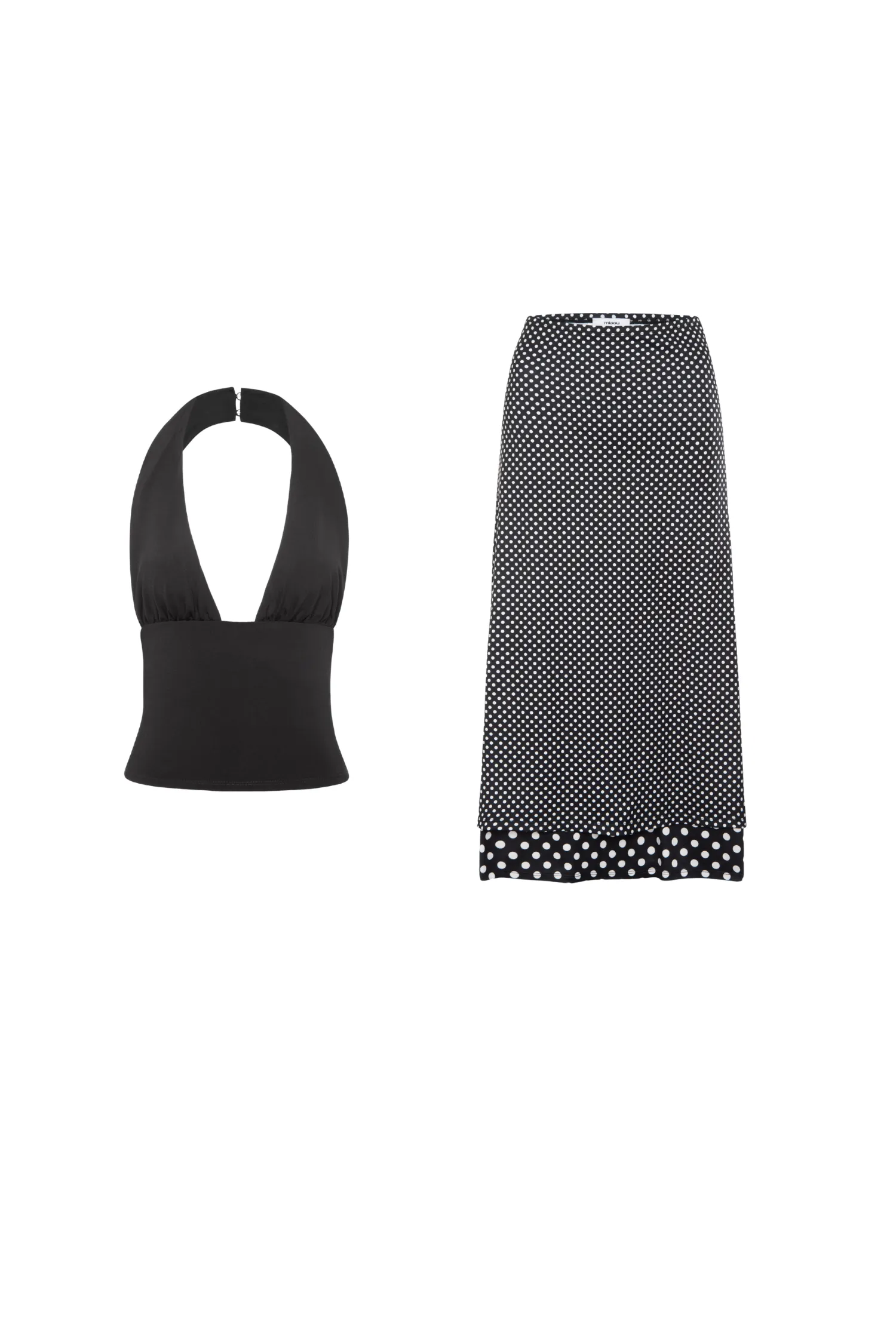 MATHILDE TOP   MARIA SKIRT - BLACK/BLACK AND WHITE POLKA DOT SeamlessDesign