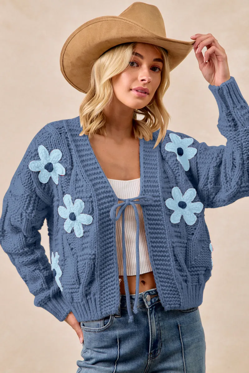 IT4711-01 | FLOWER PATCHED TEXTURE WEAVE SWEATER CARDIGAN Easy Care Fabric