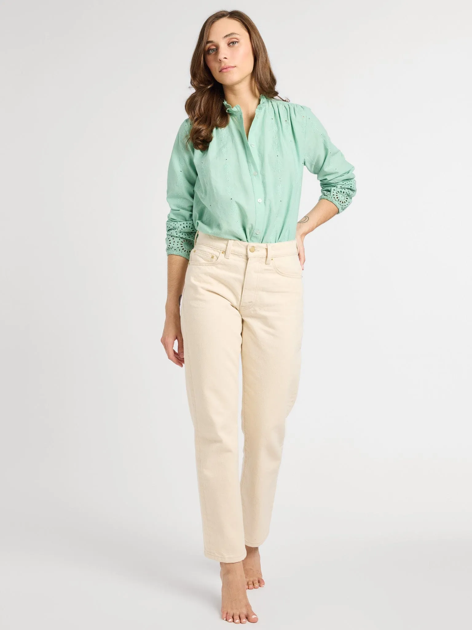 GarmentWashed Softness Francesca Top in Pistachio Eyelet