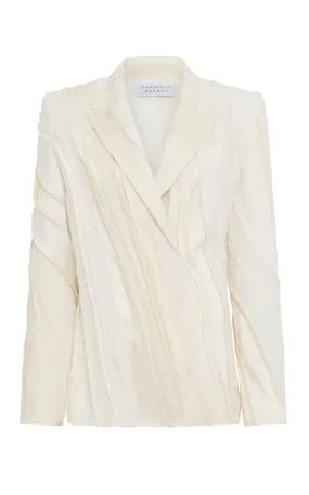 Edwin Patchwork Blazer in Ivory Textured Linen Slub Reinforced Buttonholes SeamFree Knitting