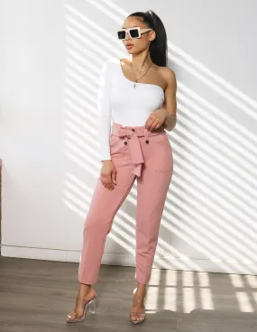 Good Vibes Knit Crepe High Rise Paperbag Waist Trouser NonRestrictiveFit