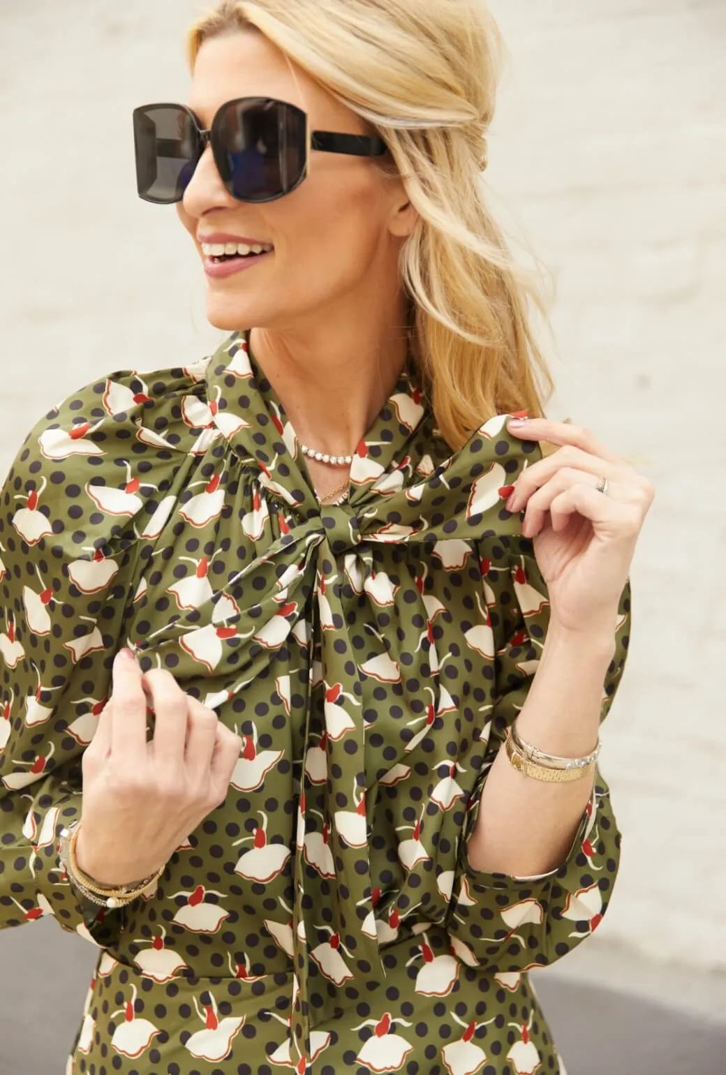 Reflective Logo Detail Reinforced Shoulder Seams Big Bow Blouse -Dancing Ladies