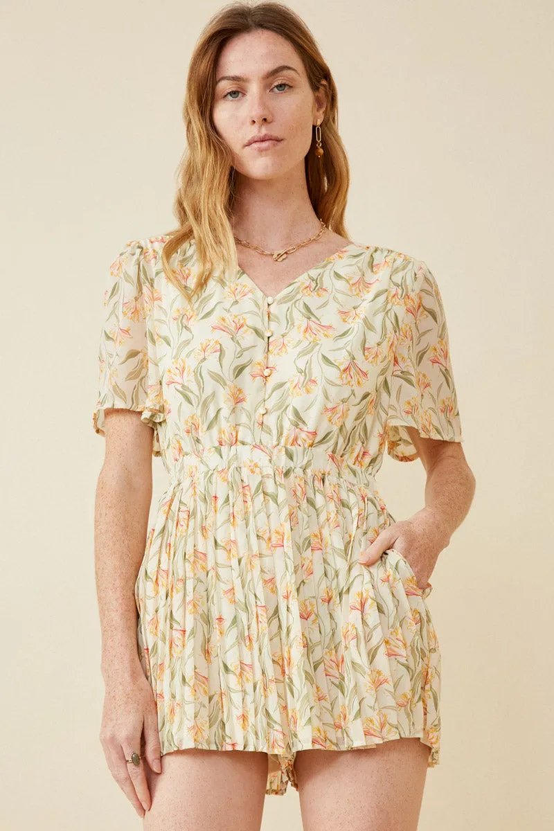 Fashion-forward day dress Floral Tie Back Pleated Leg Chiffon Romper