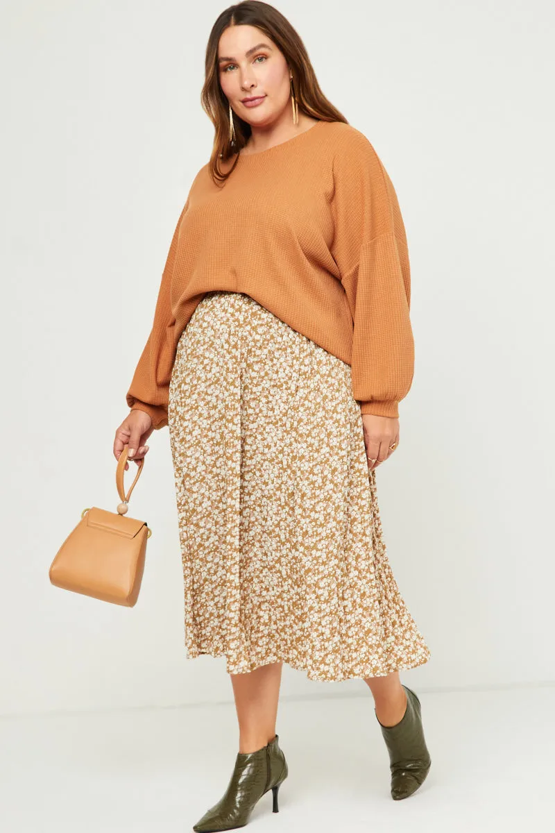 Quick Drying Elastic Waist Pleated Ditsy Floral Midi Skirt