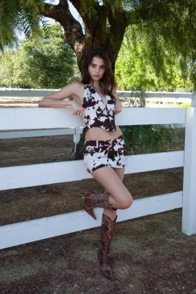 Commuter Ready MISS MINI SKIRT - COW PRINT