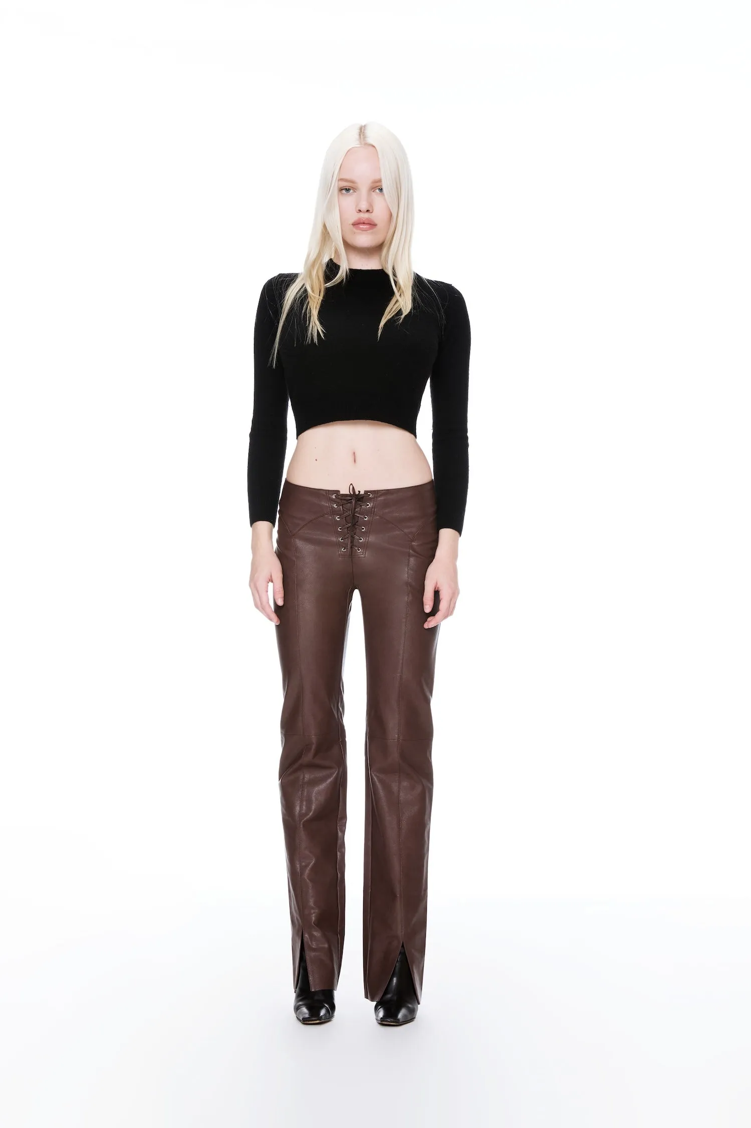 ELEMENT LACE UP PANT - BROWN VEGAN LEATHER Reflective Trim Options
