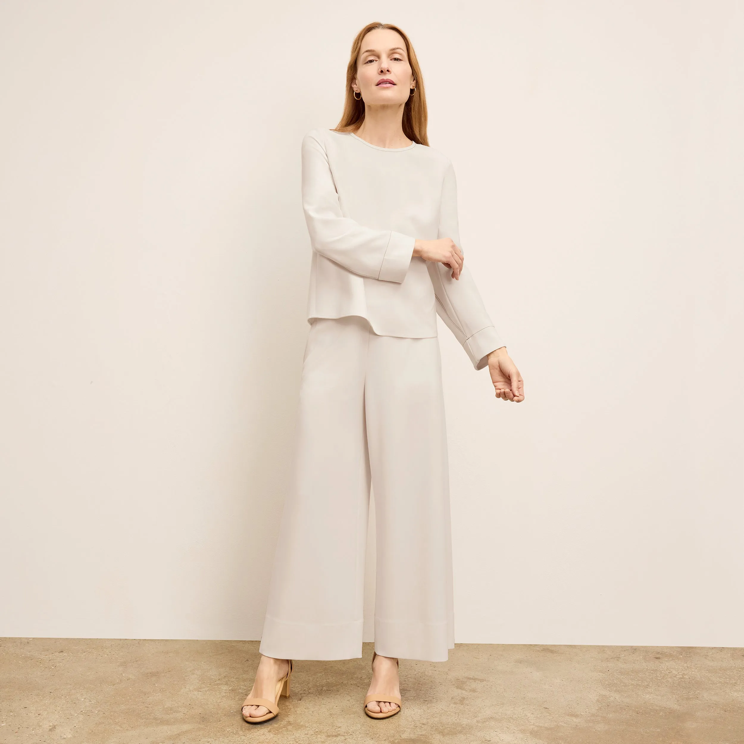 Versatile Base Layer AntiPilling Technology Elena Culotte - Everyday Crepe with Topstitch :: Eggshell Layered Panel Construction