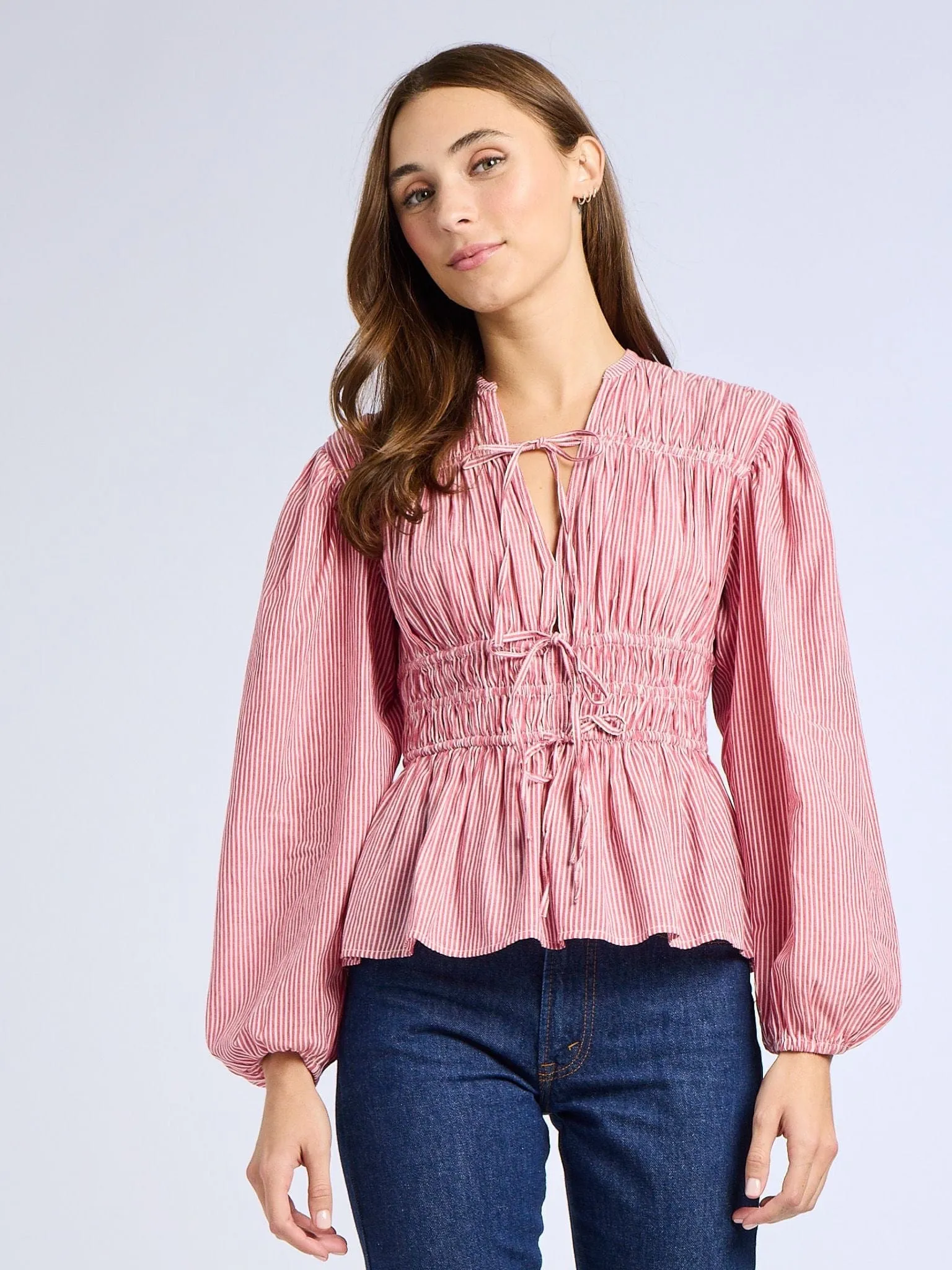 Ella Top in Tango Stripe FasteningHood Garment Washed