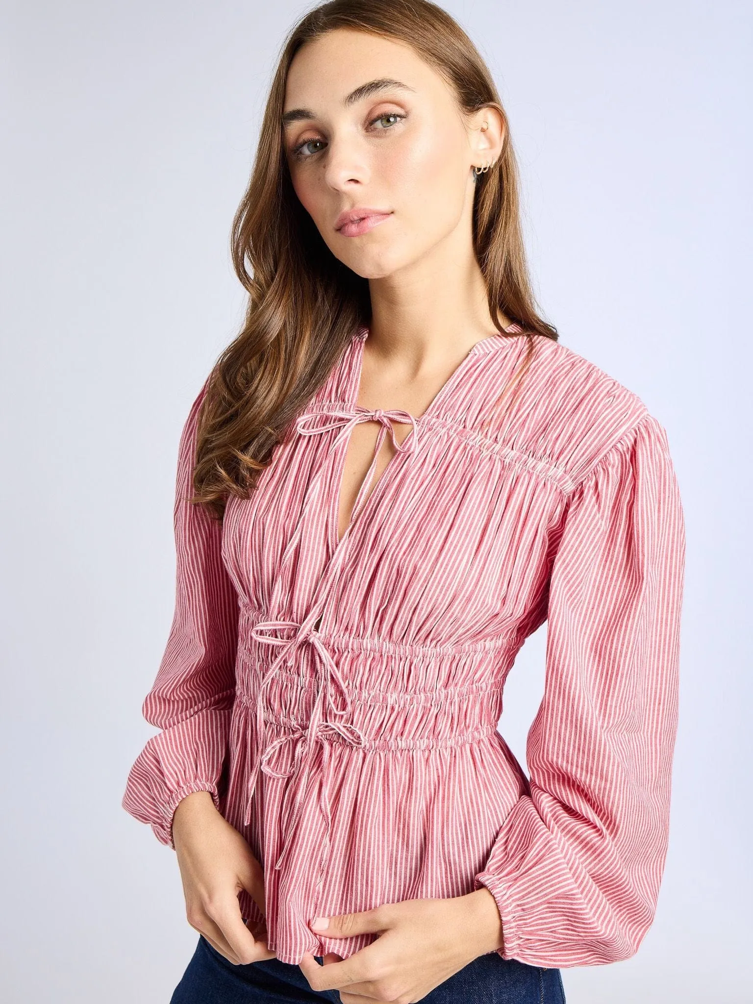 Ella Top in Tango Stripe Eco Friendly Dye Process LatticeKnit