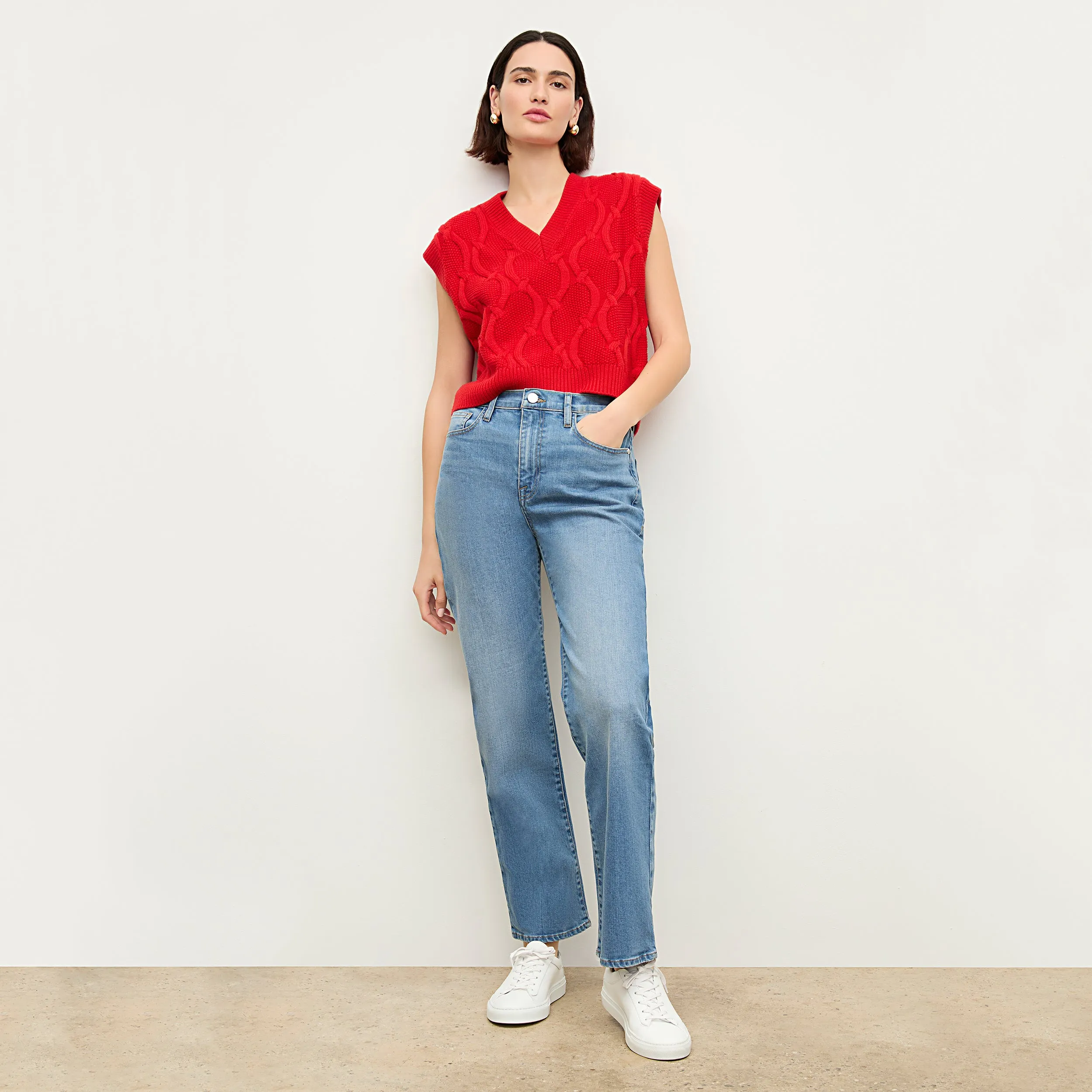 AbrasionResistant Edging EcoFriendlyTexture Eloise Vest - Cable Knit :: Strawberry