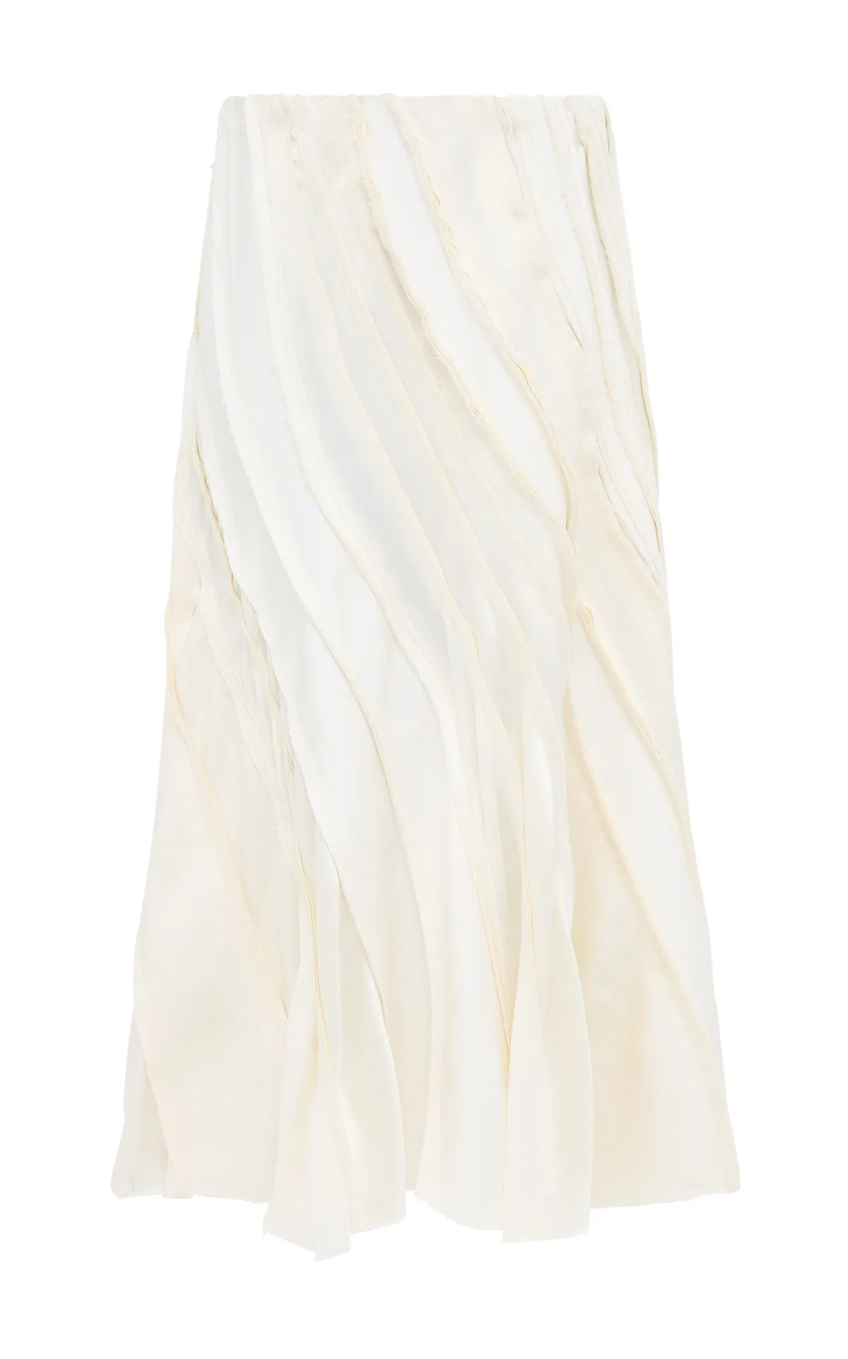 Elora Patchwork Midi Skirt in Ivory Textured Linen Slub Durable Color Retention