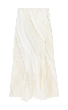 Elora Patchwork Midi Skirt in Ivory Textured Linen Slub Durable Color Retention