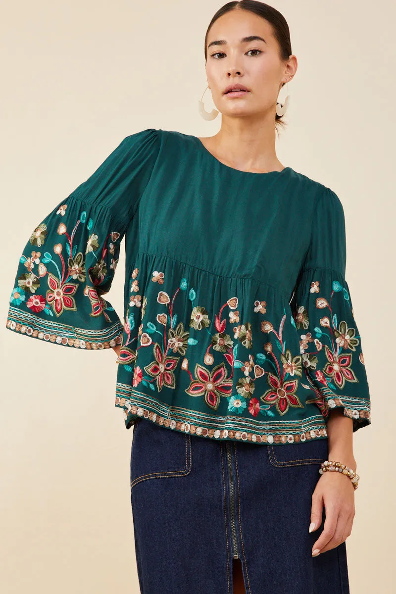 Embroidered Detail Baby Doll Top Layered Panel Construction
