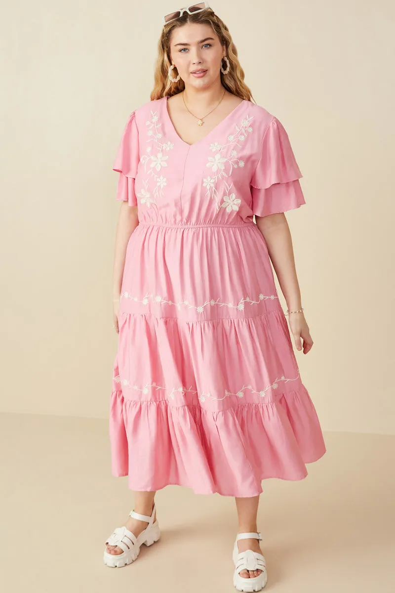 Easy Pick Embroidered Ruffle Sleeve Tiered Dress