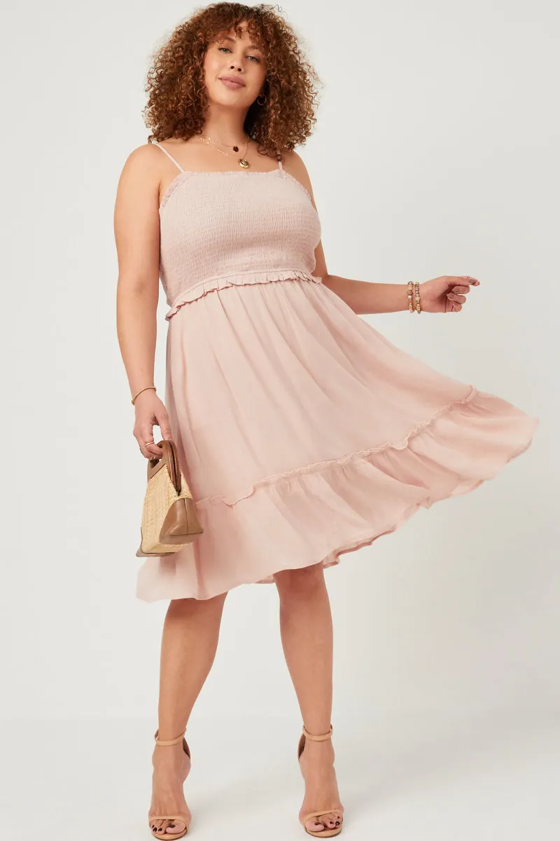 Smocked Bodice Ruffle Detailed Dress ReinforcedHem