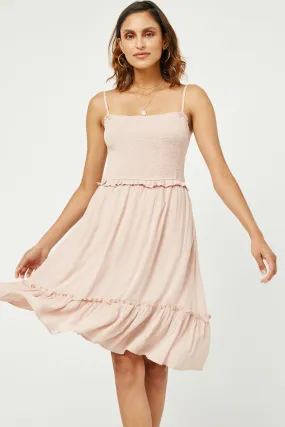 Relax Mode Quick Layer Smocked Bodice Ruffle Detailed Dress
