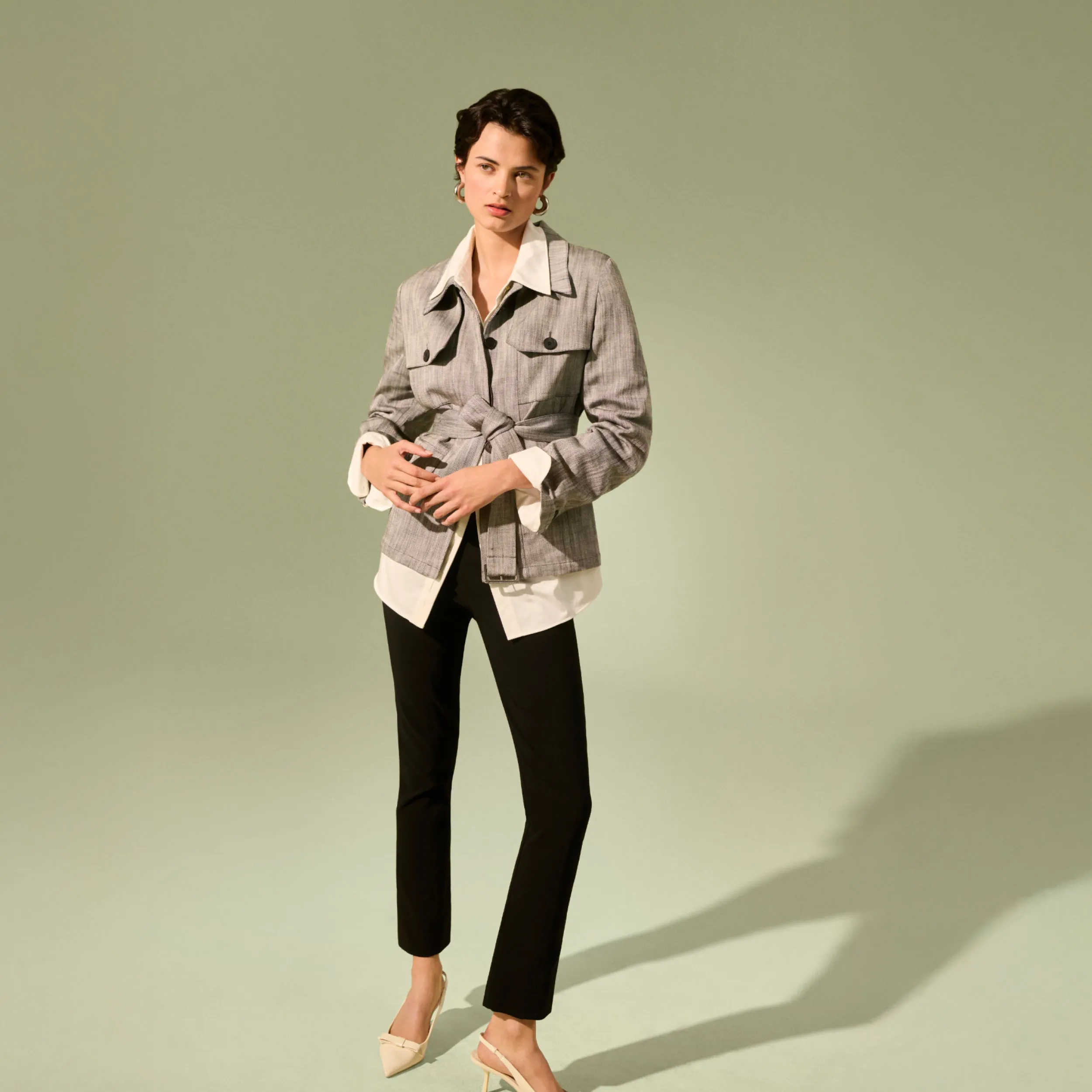 Emery Safari Blazer - Porto Weave :: Black/White HighElasticity PocketDetails