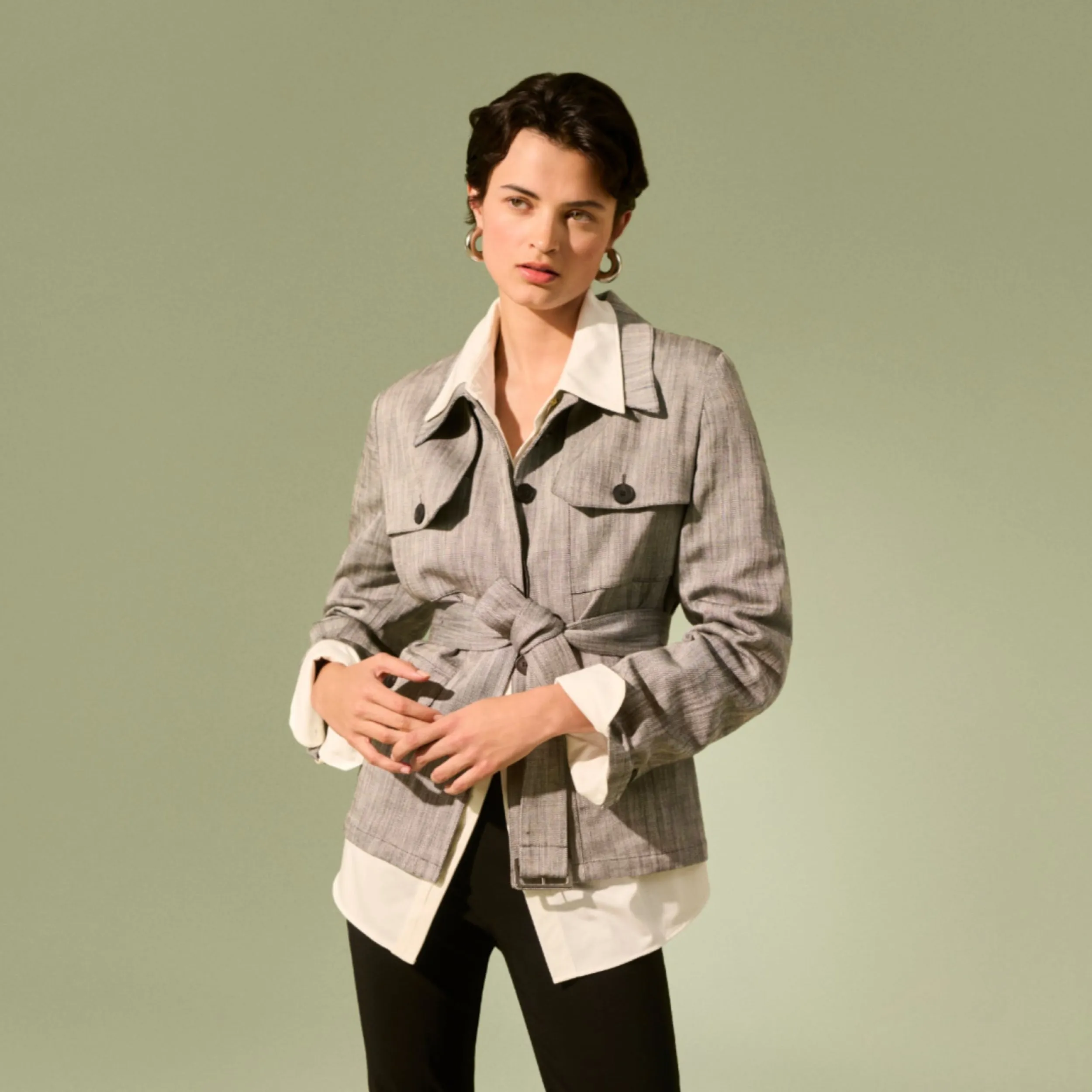 Emery Safari Blazer - Porto Weave :: Black/White Minimalist Aesthetic