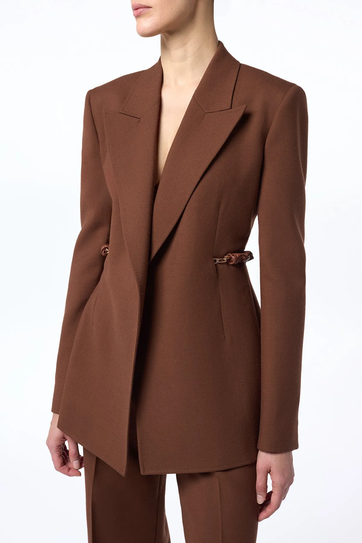 Epona Chain Blazer in Cognac Recycled Virgin Wool SlipResistant Brushed Microfiber Surface
