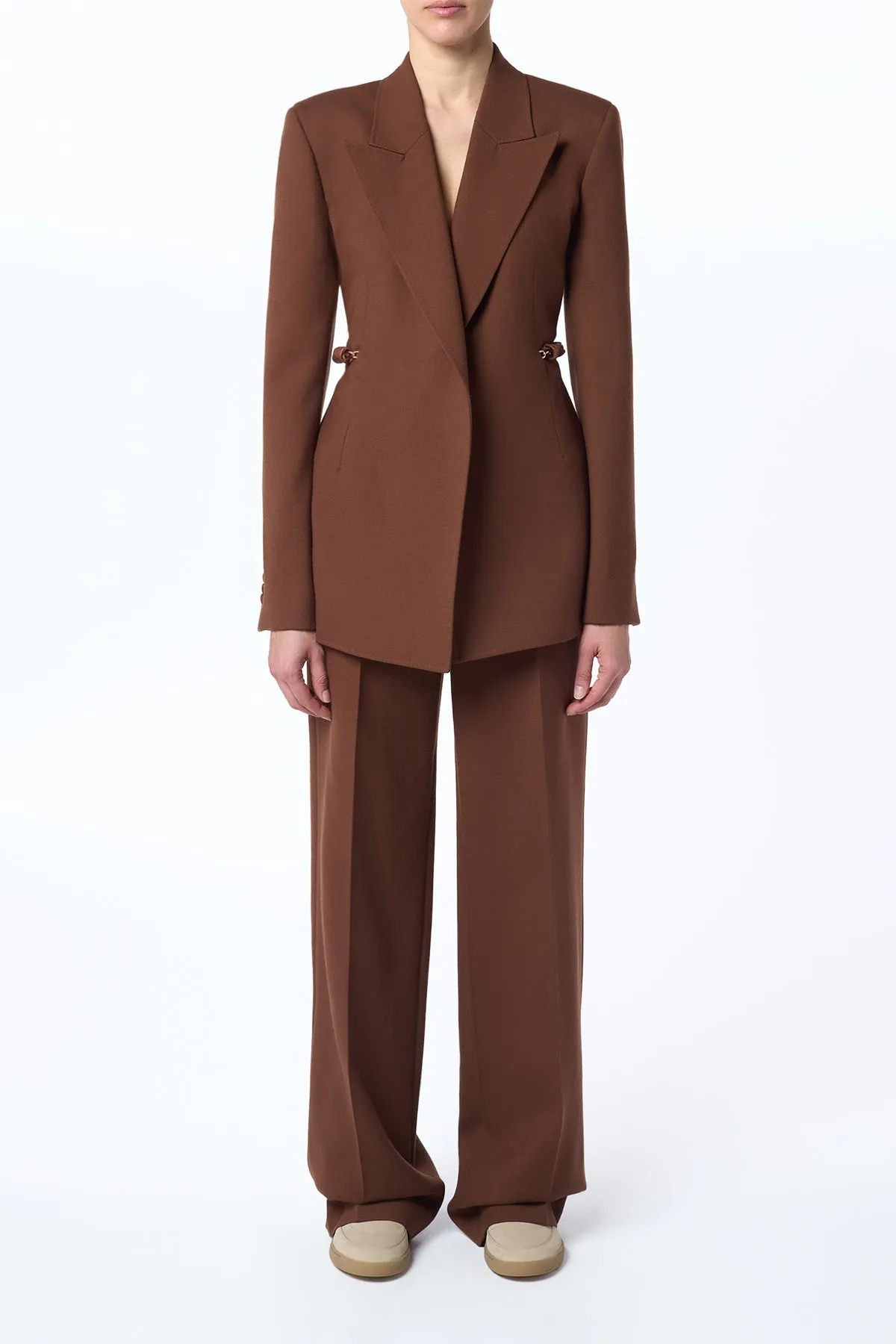 Epona Chain Blazer in Cognac Recycled Virgin Wool Relaxed Top
