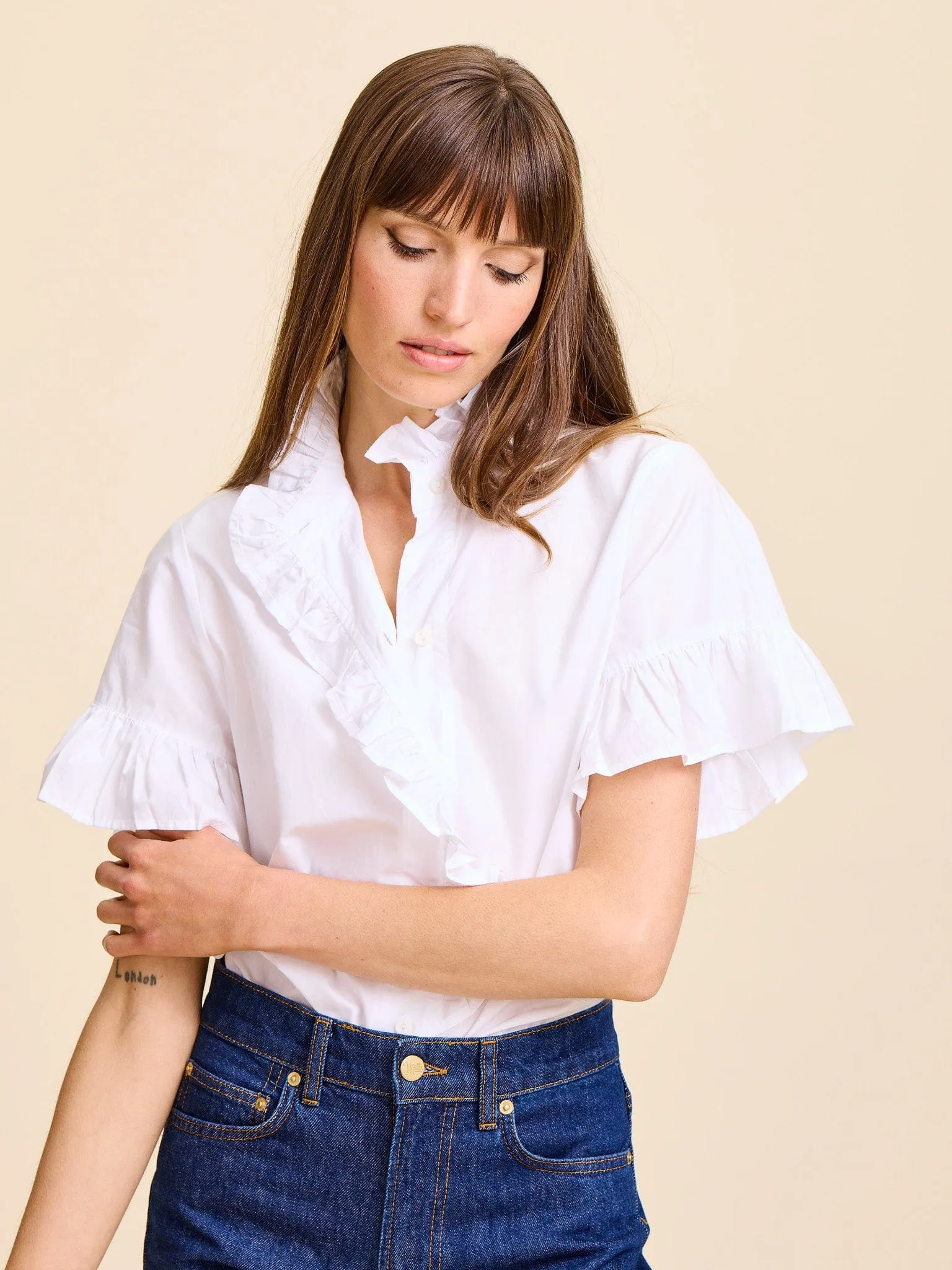 Brushed Microfiber Surface Vanessa Top in White