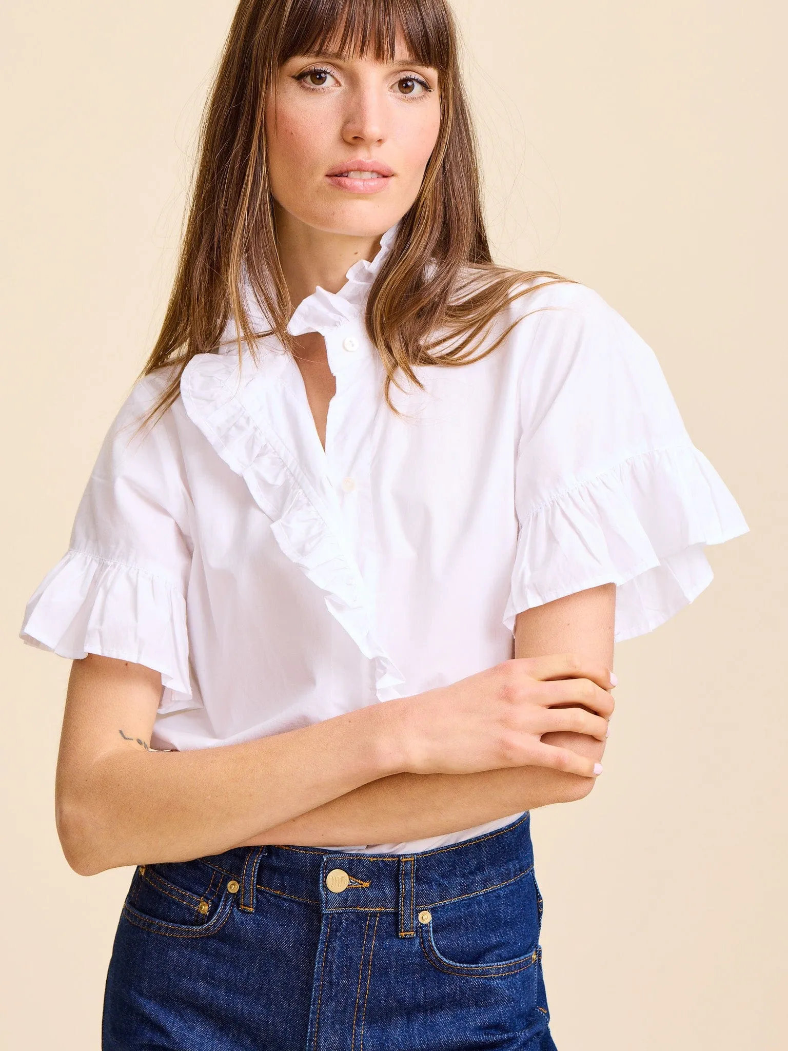 Vanessa Top in White Tagless Neckline Design