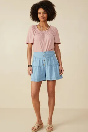 Quick Fit Button Detail Tiered Wideleg Tencel Shorts
