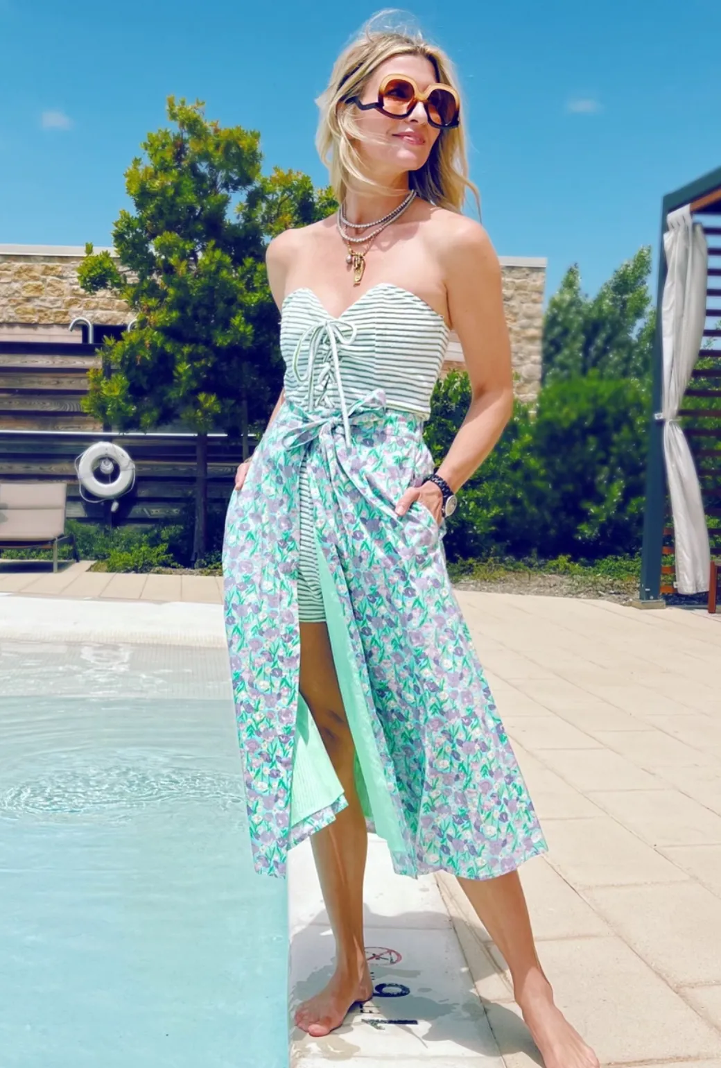 SAMPLE - Poolside Wrap Skirt - Lilac Daisy Tall Length