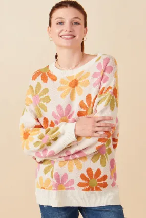 Daily Wear Multi Pocket Functionality Retro Daisy Knit Pullover Sweater