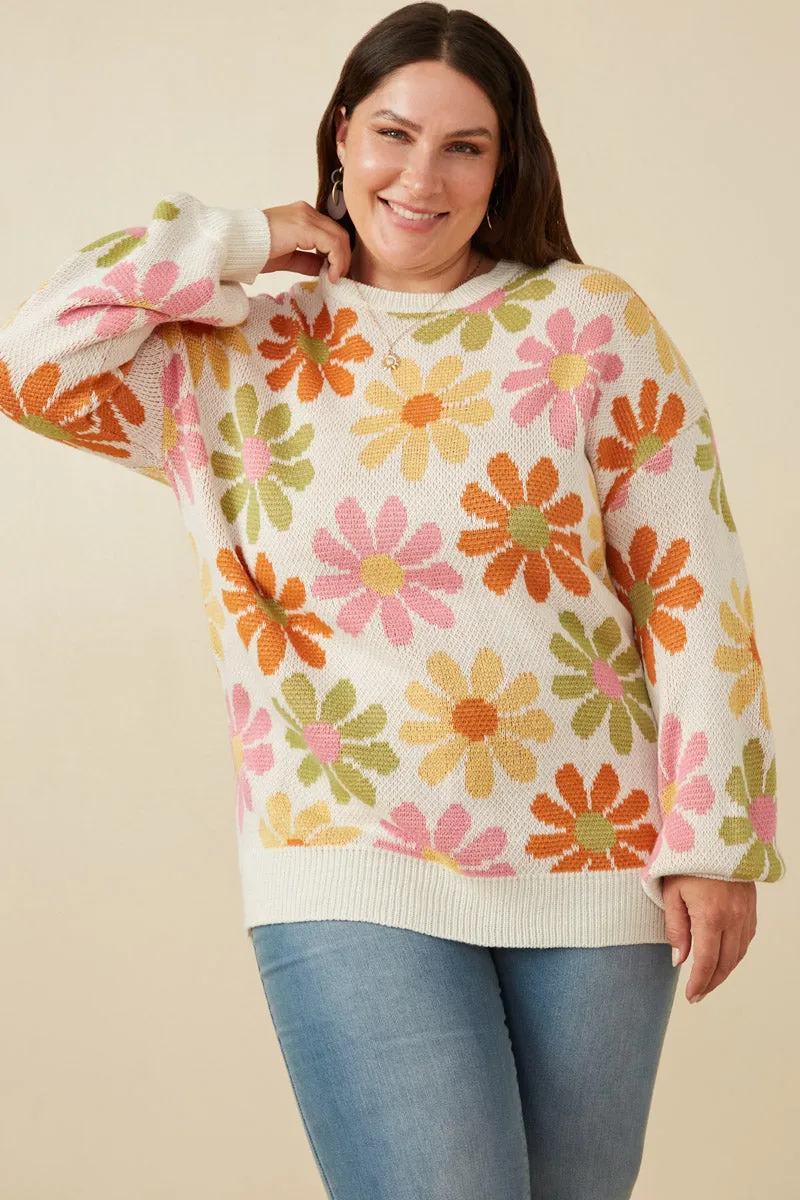 Retro Daisy Knit Pullover Sweater Effortless Layer ReversibleStyle