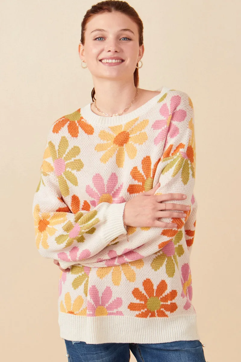 Retro Daisy Knit Pullover Sweater Heat Sealed Edges Thermoplastic Elastomer Trim