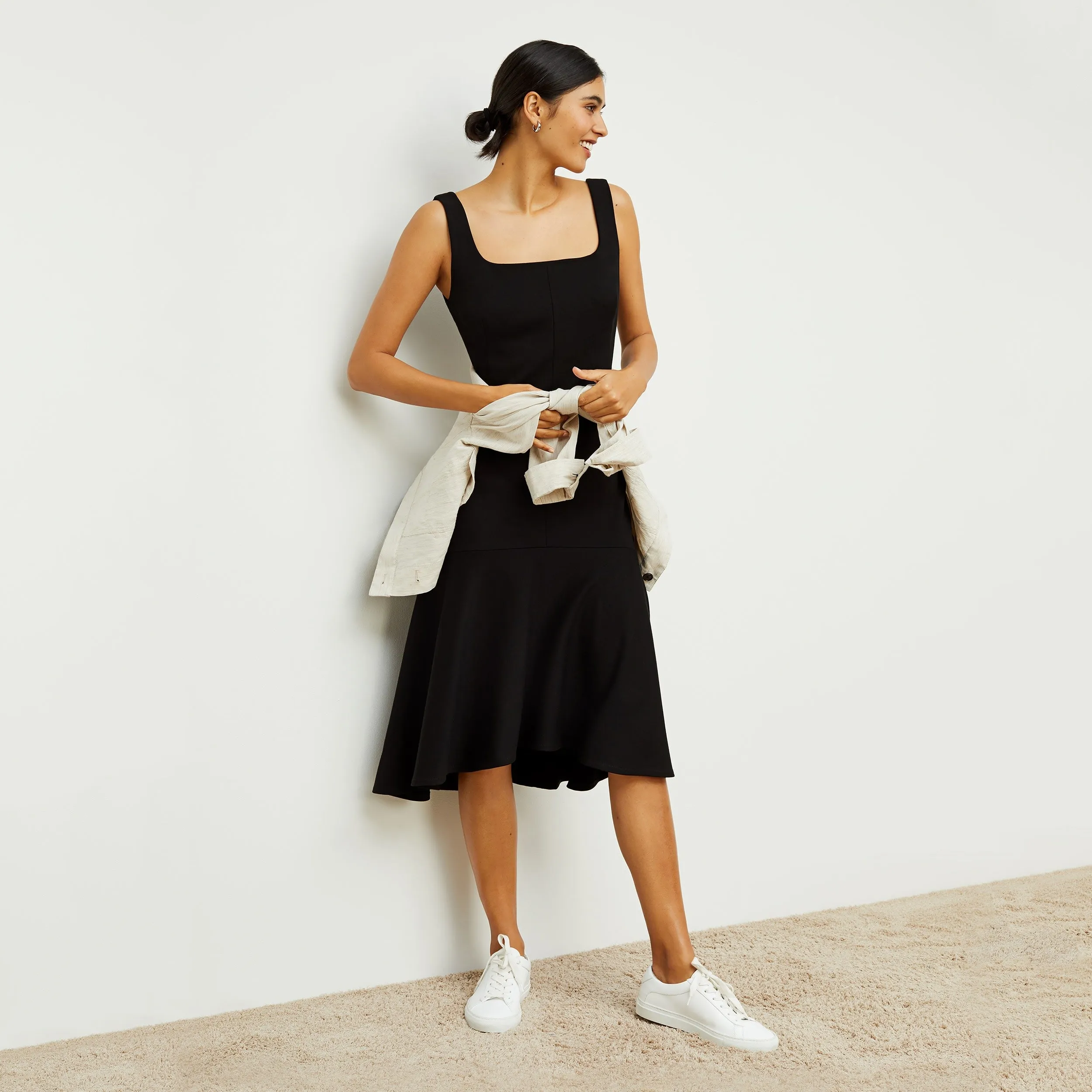 James Dress - Washable Ponte :: Black Ribbed Neckline AllDay Comfort