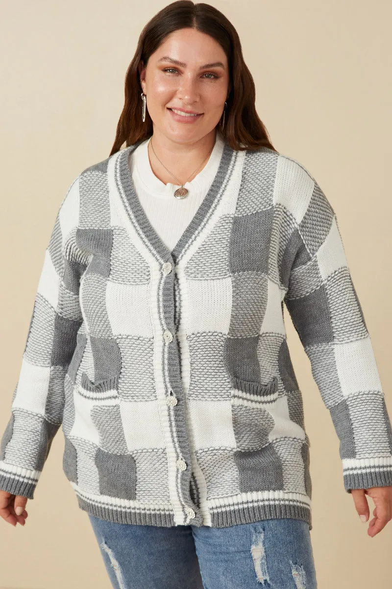 Mixed Knit Statement Button Quilted Sweater Cardigan Mesh Venting
