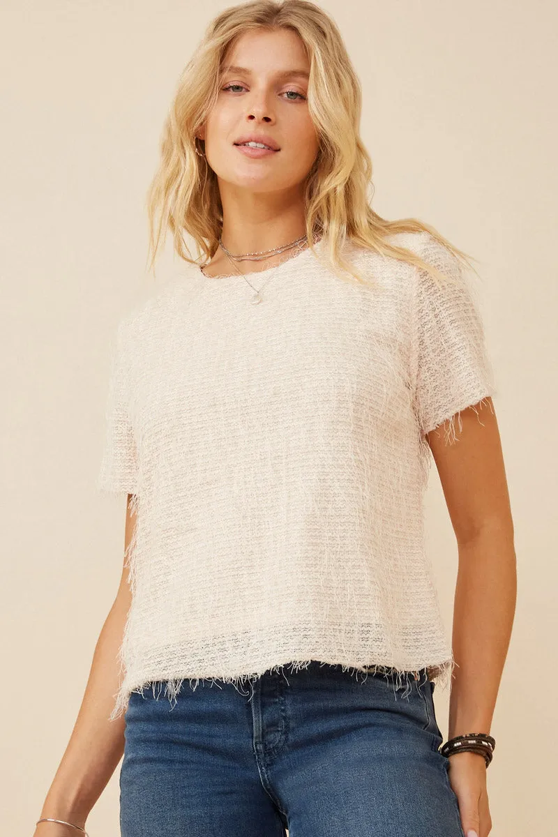 Textured Stringy Short Sleeve Top Fashionable Style Tagless Comfort